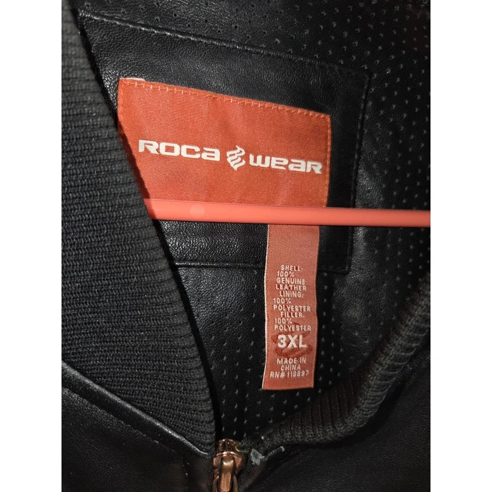 Leather Zippered Men's Jacket Black Size 3XL Roca Wear - Picture 2 of 13